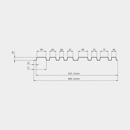 Blokprofiel Staal Milaan Shadow Houtlook technische tekening