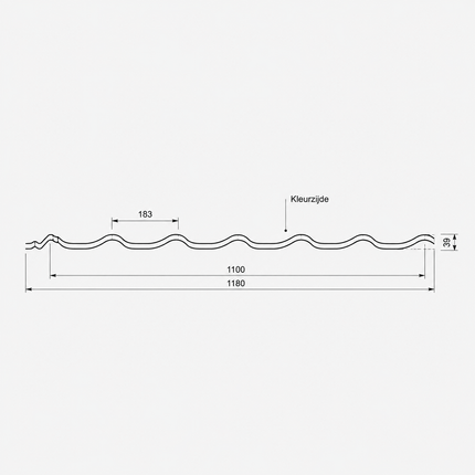 Dakpanplaat Polyester Antraciet technische tekening